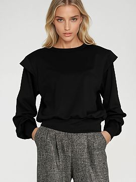 Sweatshirt Nife  Stylish women\'s sweatshirt in oversized cut combines comfort with modern design. It has a round neckline and long sleeves with dropped shou