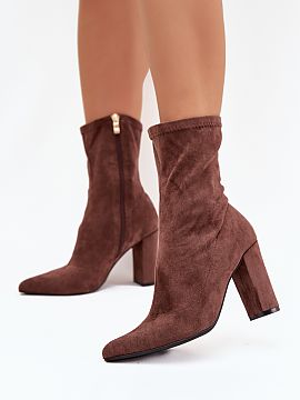 Heel boots Step in style  Elegant women\'s ankle boots made of eco suede are a model that will complement any outfit. Set on a stable column heel, they provide comfor