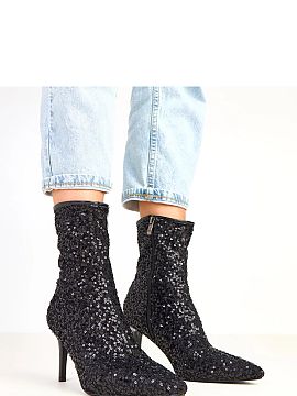 Heel boots Solea  Dazzling ankle boots for women made of elegant fabric and covered with sequin finish all over the surface, which beautifully reflects light 