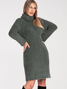 day dress Figl  Dress made of exceptionally soft, fluffy fabric that envelops with comfort. Long, flared bell sleeves add lightness, and the folded turtlene