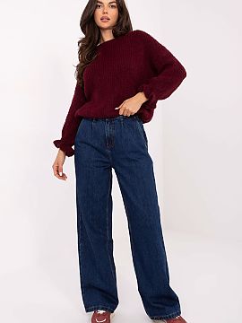 Jeans Sublevel  Wide leg women\'s jeans made of dark denim are the perfect choice for everyday, casual stylizations. High waist accentuates the waist, and w