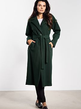 Coat awama  An elegant women\'s coat with a simple, minimalist cut is a must-have in the autumn-winter wardrobe. The midi length and classic lapels give