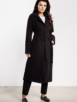 Coat awama  An elegant women\'s coat with a simple, minimalist cut is a must-have in the autumn-winter wardrobe. The midi length and classic lapels give