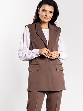Vest awama  Stylish vest with a simple, classic cut is a timeless wardrobe piece. The single-breasted button closure and lapels at the neckline emphasiz