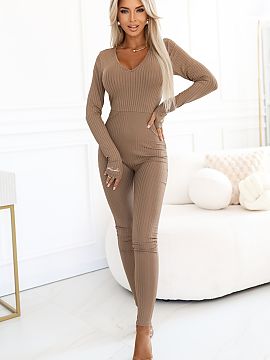 Suit Numoco  Stylish and comfortable striped jumpsuit in mocha mousse color, which emphasizes the silhouette and provides full freedom of movement. The e