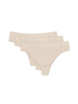 Set Gorteks  Three-pack of cotton thongs with a comfortable, non-restrictive cut, perfect for everyday wear. The wide waistband effectively holds the und