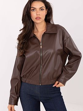Jacket Rue Paris  Short, transitional women\'s jacket made of eco leather in a casual style, perfect for everyday outings in the autumn, winter, and spring se