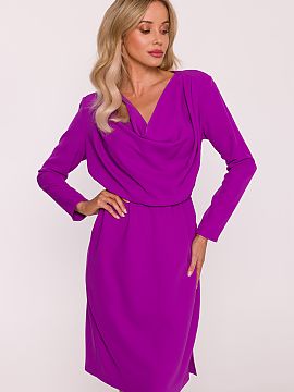 Evening dress Stylove  Elegant pencil dress made of smooth fabric with a subtle, slightly shiny finish. The model dazzles with a sensual water neckline, which soft