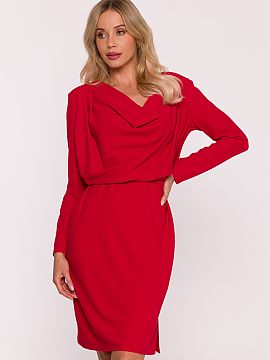 Evening dress Stylove  An elegant pencil dress made of smooth fabric with a subtle, slightly shiny finish. The model delights with a sensual water neckline, which 