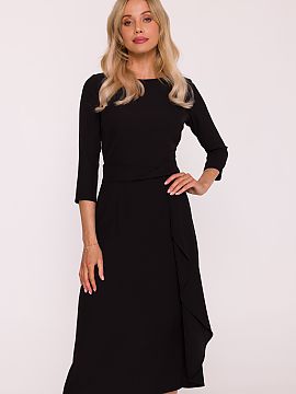 Evening dress Stylove  Elegant cocktail dress with ruffle is a proposition for women who appreciate subtle classic with a touch of modernity. Made of smooth fabric