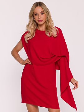 Evening dress Stylove  An elegant cocktail dress with a decorative cape is a unique proposal for women who appreciate modern form and subtle shine. Made of smooth 