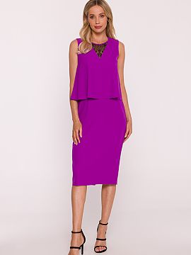 Evening dress Stylove  An elegant pencil dress with a two-layer top is a combination of class, femininity, and subtle charm. Made of smooth fabric with a delicate 