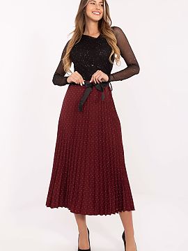 Skirt Rue Paris  Stylish and feminine pleated midi skirt made of high-quality viscose with elastane, providing lightness, breathability, and comfort when wor