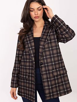 Jacket Italy Moda  Stylish and modern women\'s checked blazer buttoned up, combining a casual character with elegance suitable for work. Made of high-quality b