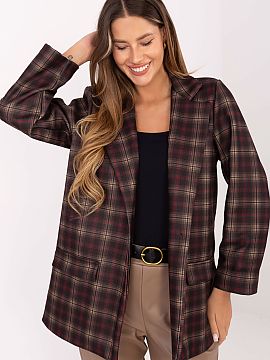 Jacket Italy Moda  Stylish and modern women\'s checkered blazer buttoned up, combining a casual character with elegance suitable for work. Made of high-quality