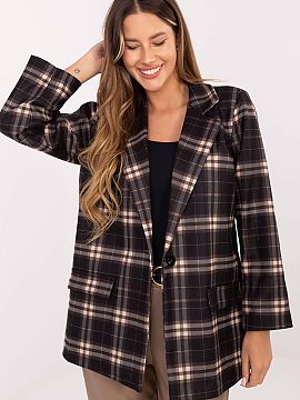 Jacket Italy Moda  Stylish and modern women\'s checkered blazer buttoned up, combining a casual character with elegance suitable for work. Made of high-quality