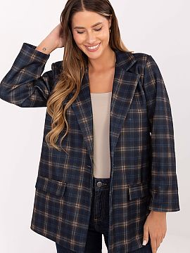 Jacket Italy Moda  Stylish and modern women\'s checkered blazer buttoned up, combining a casual character with elegance suitable for work. Made of high-quality