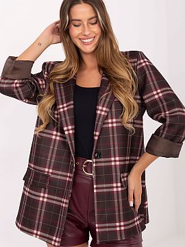 Jacket Italy Moda  Stylish and modern women\'s checked blazer buttoned up, combining a casual character with elegance suitable for work. Made of high-quality b