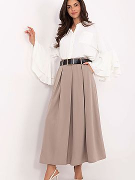 Long skirt Italy Moda  Elegant and feminine long flared maxi skirt with front godets, combining comfort with a classic style suitable for both work and everyday ou