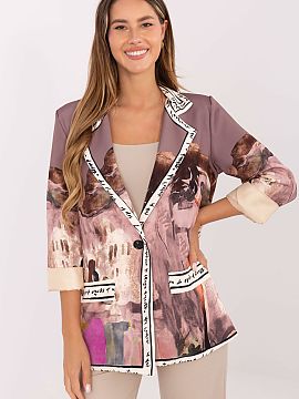 Jacket Italy Moda  Women\'s blazer with a casual character, perfect for work and casual styling. Made of viscose and polyester, with prints and subtle inscript