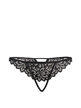 T-backs Teyli  Elegant black women\'s thongs are a combination of designer straps and delicate lace. Their unique plant motif adds subtlety and exceptional