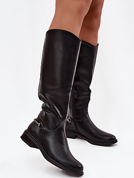 Thigh-Hight Boots Step in style  Women\'s boots made of eco leather are a perfect choice for women who value style and comfort in their everyday outfits. The model set on a 