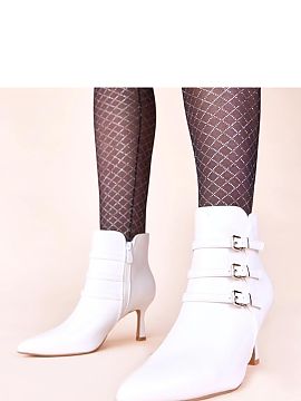 Heeled boots Solea  We present unique white stiletto ankle boots with decorative buckles Suria, which are the essence of elegance and style. Produced by the ren