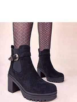 Heeled boots Solea  Discover elegant black ankle boots with a decorative buckle Gwella, which will perfectly emphasize your style and provide comfort every day.