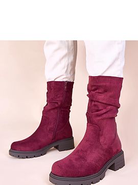Botki Solea  Discover unique burgundy platform ankle boots with ruching Malha, which are the perfect choice for any woman who values style and comfort. G