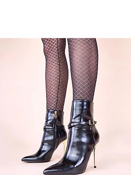 Heeled boots Solea  Discover unparalleled elegance with our black ankle boots with a shiny gold stiletto heel Carmila. These unique stiletto ankle boots are a p