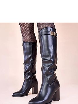 Heeled boots Solea  Discover elegance and style with our black heeled boots with a gold ornament Tessa from the Gemre brand. These unique shoes are a perfect ch