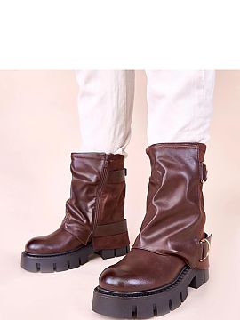 Botki Solea  Discover the latest brown platform ankle boots from the Cenda collection by the renowned brand Gemre. These unique flat ankle boots are the 