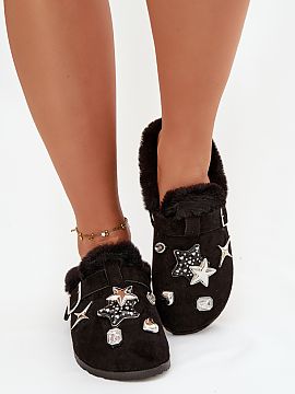 Slippers Step in style  Women\'s slippers made of eco suede are a cozy and stylish model perfect for colder days. Soft fur inside provides warmth and comfort. Charm