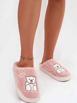 Slippers Step in style  Furry women\'s slippers decorated with a teddy bear and hearts motif are an exceptionally cute proposal for lovers of sweet, home accessorie