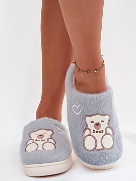 Slippers Step in style  Fur women\'s slippers decorated with a teddy bear and hearts motif are an exceptionally charming proposition for lovers of sweet, home acces