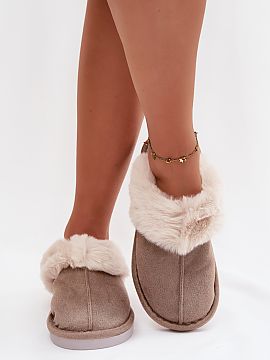 Slippers Step in style  Women\'s slippers made of eco suede fabric. The top is decorated with fur, which adds charm to them and emphasizes their winter character. T