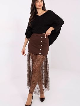 Long skirt Italy Moda  A mini skirt made of material with a lace insert is a stylish proposal with a casual character, perfect for everyday occasions. The model co