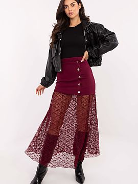 Long skirt Italy Moda  A mini skirt made of fabric with a lace insert is a stylish proposal with a casual character, perfect for everyday occasions. The model comb