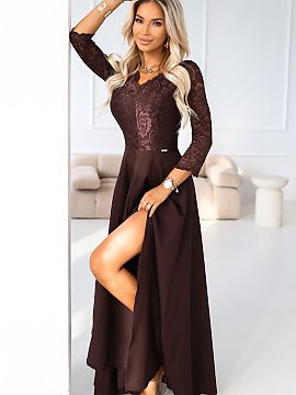 Long dress Numoco  This long dress by Numoco is a proposal for women who like to look elegant, but also modern and with character. The top made of decorative l