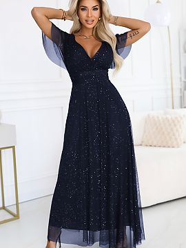 Long dress Numoco  The dazzling long evening dress from the Numoco Basic brand is a proposal for women who like to look elegant and modern. The navy blue fabri