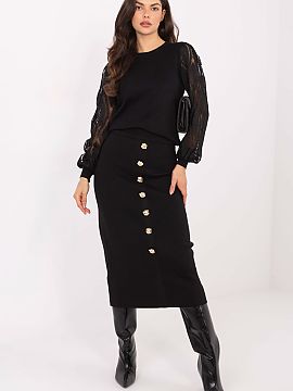 Skirt Factory Price  Elegant knitted skirt with a smooth pattern, perfect for everyday wear, work, and more formal occasions. Made of high-quality blend of visco