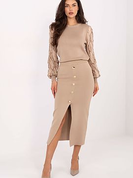 Skirt Factory Price  Elegant knitted skirt with a smooth pattern, designed for universal use, perfect for formal occasions, work, and everyday styling. Made of h