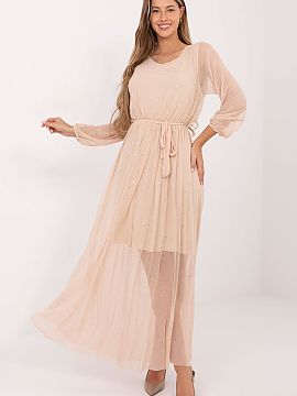 Long dress Italy Moda  Elegant maxi dress made of mesh is a unique proposal for formal occasions, ideal for women who appreciate subtle shine and lightness. Made o