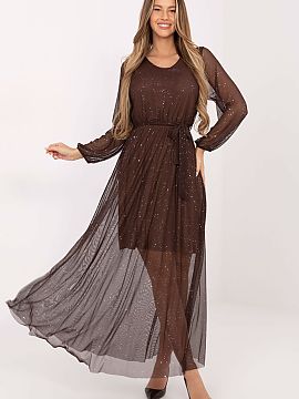 Long dress Italy Moda  An elegant maxi dress made of mesh is a unique proposition for special occasions, perfect for women who appreciate subtle shine and lightnes