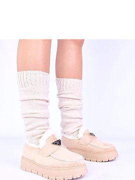 Mocassin Solea  Discover exceptional quality and style with our light beige Kirby platform moccasins lined with fur. These elegant women\'s moccasins combin