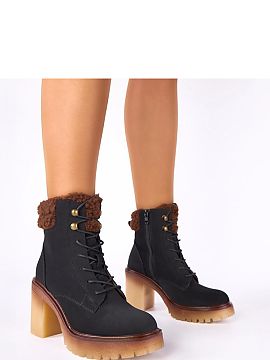 Heel boots Solea  Black ankle boots with a fur trim on the upper called Alona by Gemre are a combination of elegance, comfort, and everyday functionality. If 