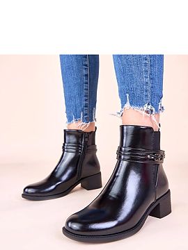 Heel boots Solea  Discover elegance and comfort with our black block heel ankle boots with a decorative strap Lilua. These stylish block heel ankle boots are 