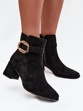 Heel boots Step in style  Women\'s ankle boots made of eco suede are a stylish choice for cooler days. Set on a stable column heel, they provide comfort and subtly ac