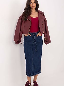 Skirt Sublevel  Denim midi skirt with a slit at the back is a stylish and comfortable option for everyday casual stylizations. Made of high-quality cotton, 