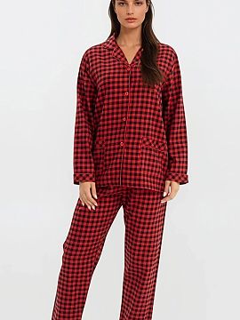 Pyjama Pure Sin  Cotton women\'s checkered X-MAS pajamas are a classic set designed for cooler evenings and cozy mornings. The bold red checkered pattern com